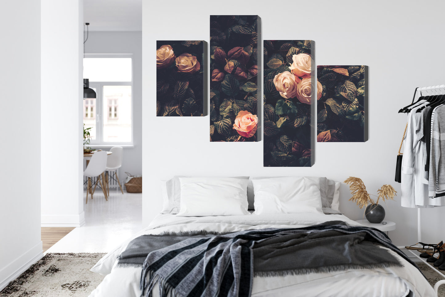 Obraz Wieloczęściowy Pastelowe Róże Vintage – subtelna kompozycja kwiatowa do wnętrz Shabby Chic i prowansalskich – widok 6