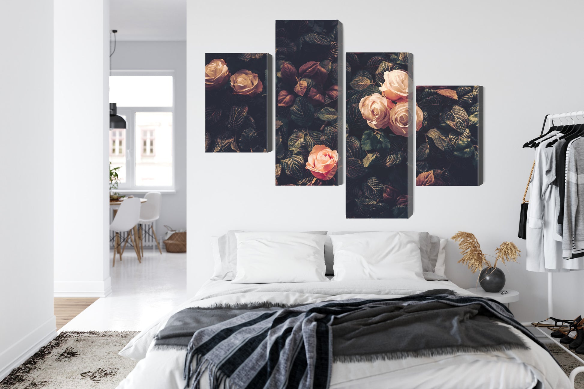 Obraz Wieloczęściowy Pastelowe Róże Vintage – subtelna kompozycja kwiatowa do wnętrz Shabby Chic i prowansalskich – widok 6