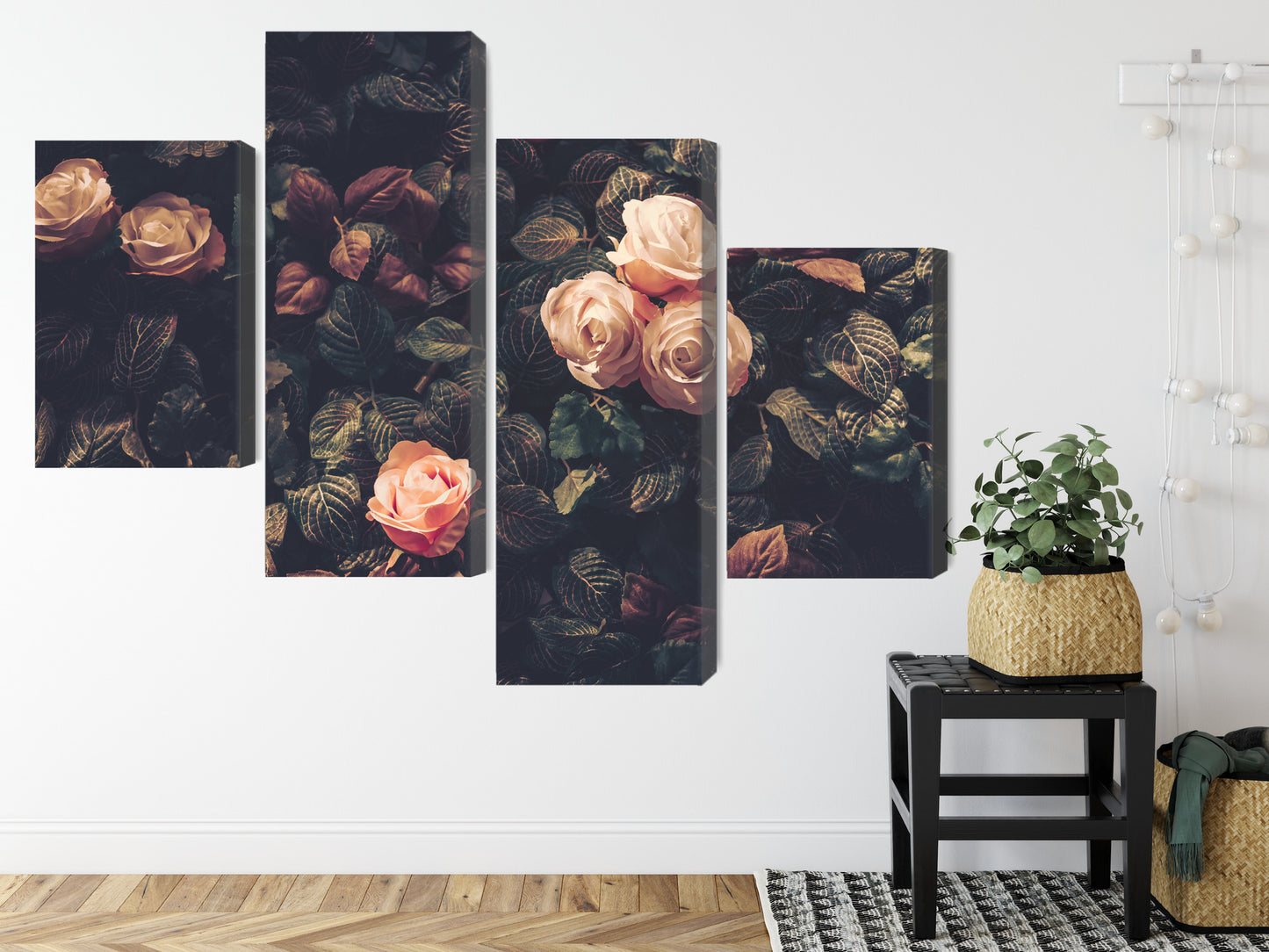 Obraz Wieloczęściowy Pastelowe Róże Vintage – subtelna kompozycja kwiatowa do wnętrz Shabby Chic i prowansalskich – widok 7