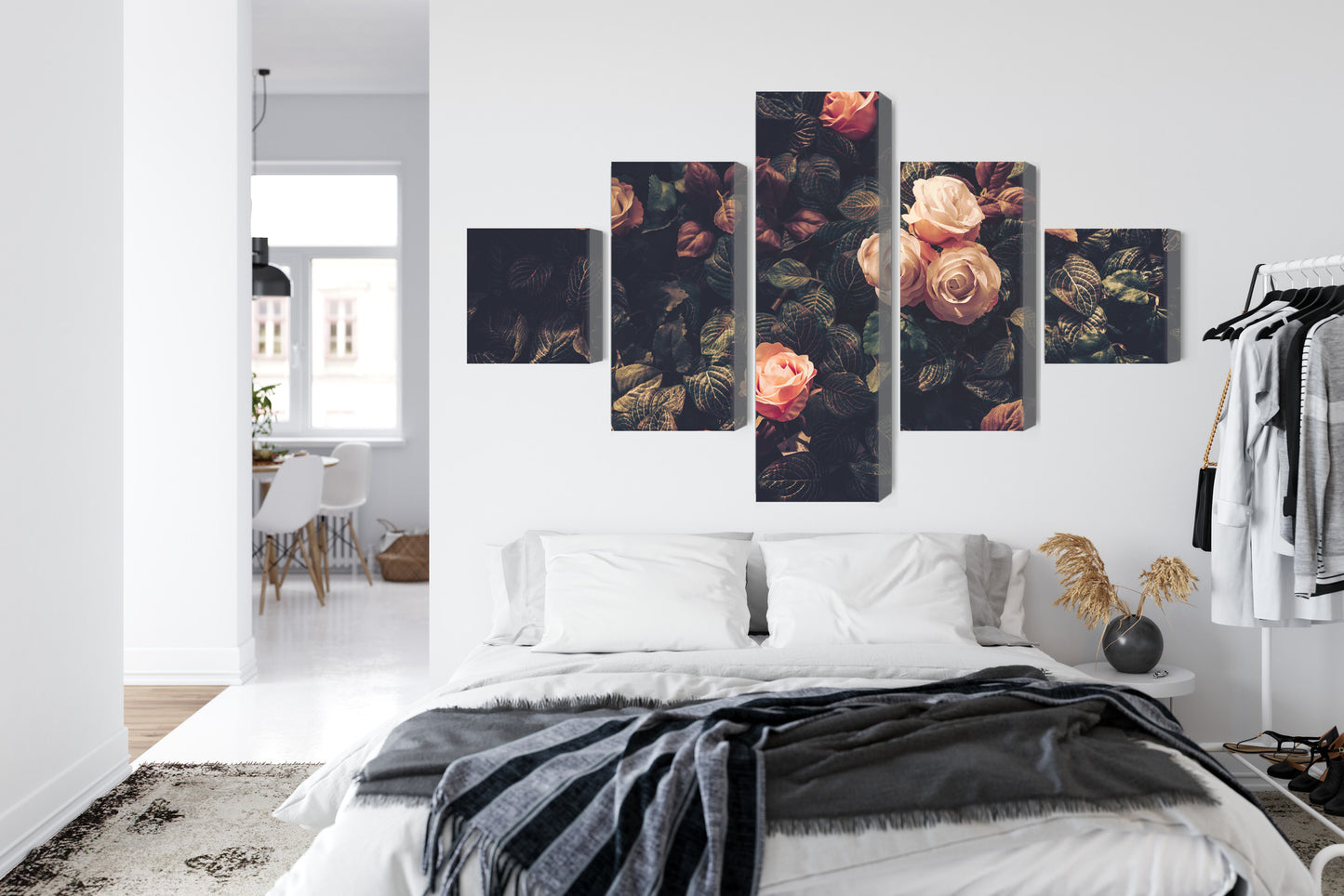 Obraz Wieloczęściowy Pastelowe Róże – romantyczna kompozycja do wnętrz Shabby Chic i Prowansalskich – widok 6