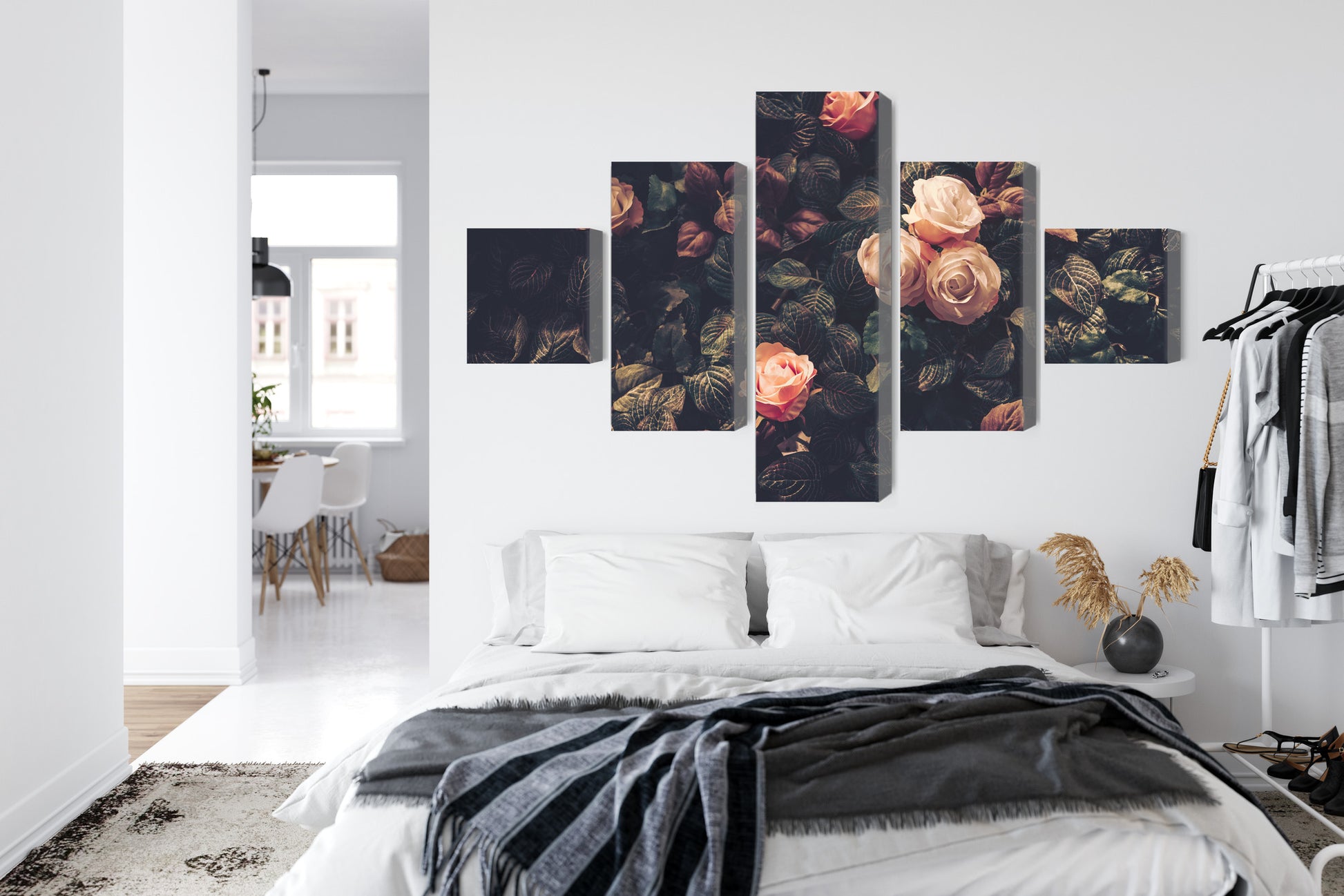 Obraz Wieloczęściowy Pastelowe Róże – romantyczna kompozycja do wnętrz Shabby Chic i Prowansalskich – widok 6
