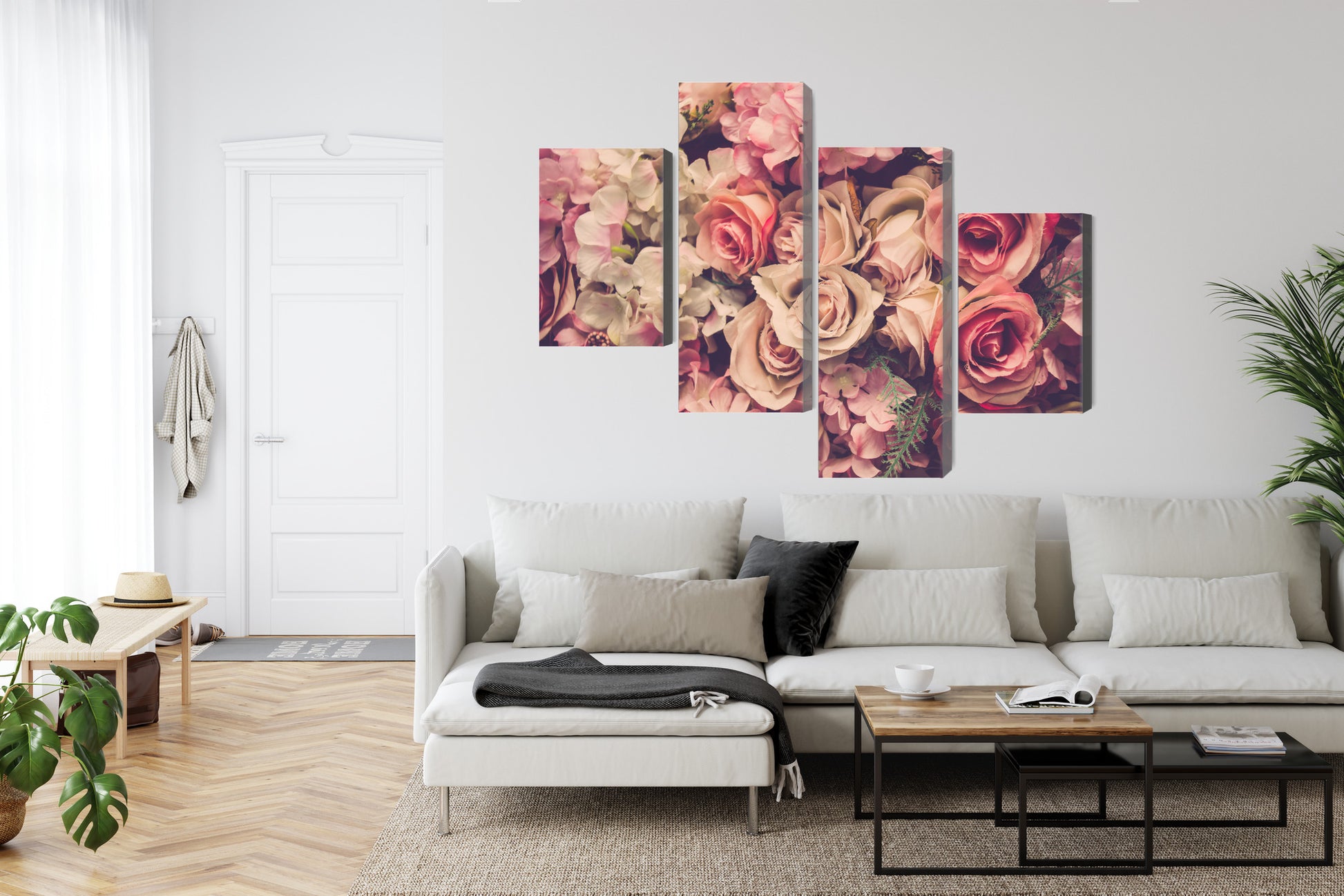 Obraz Wieloczęściowy Delikatne Kwiaty 3D – eteryczna florystyka do wnętrz nowoczesnych, boho i naturalnych – widok 5