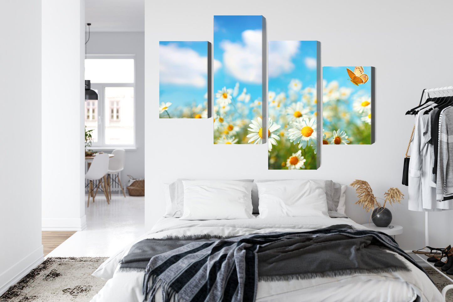 Obraz Wieloczęściowy Pole Stokrotek 3D – naturalny pejzaż do wnętrz rustykalnych i boho – widok 6