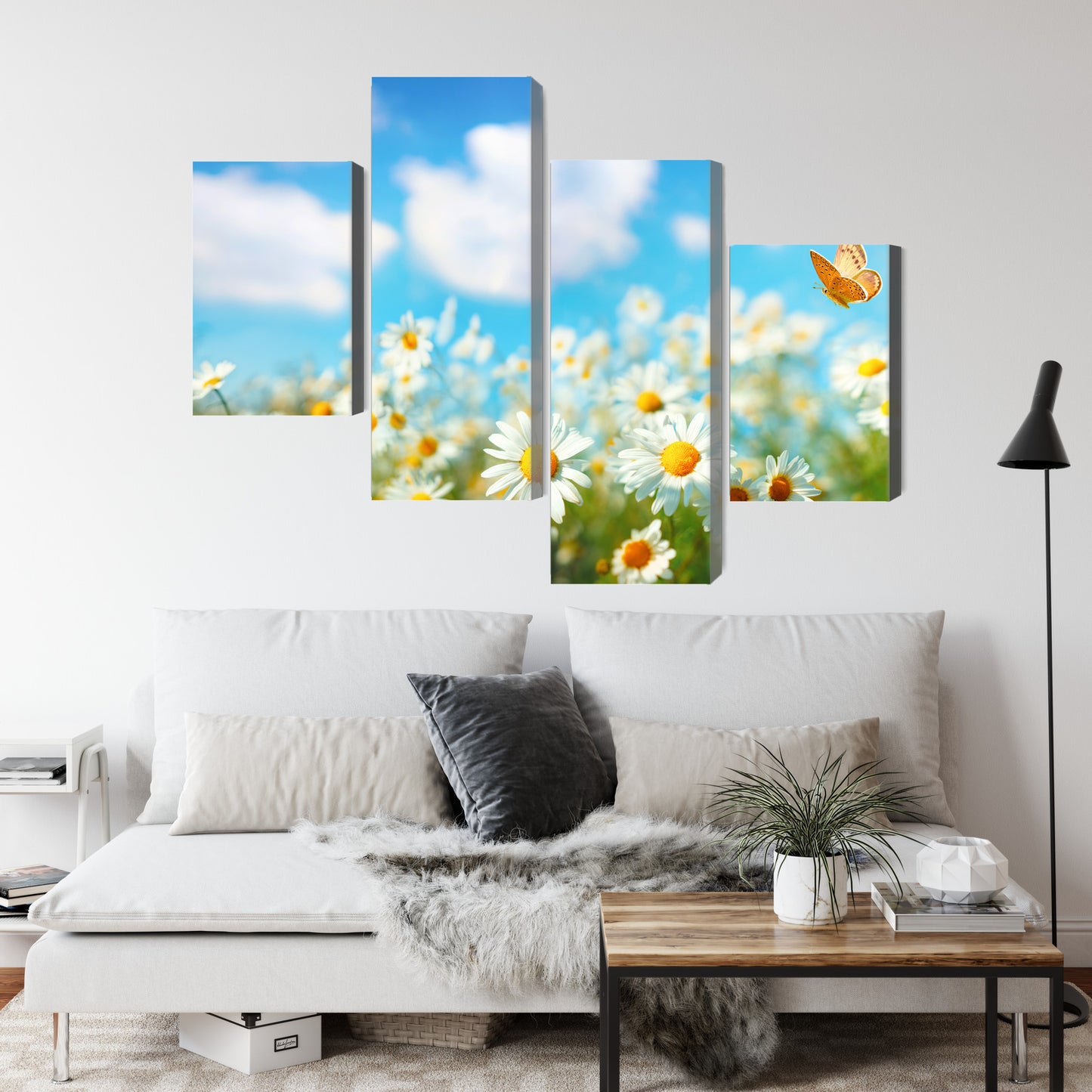 Obraz Wieloczęściowy Pole Stokrotek 3D – naturalny pejzaż do wnętrz rustykalnych i boho – widok 3