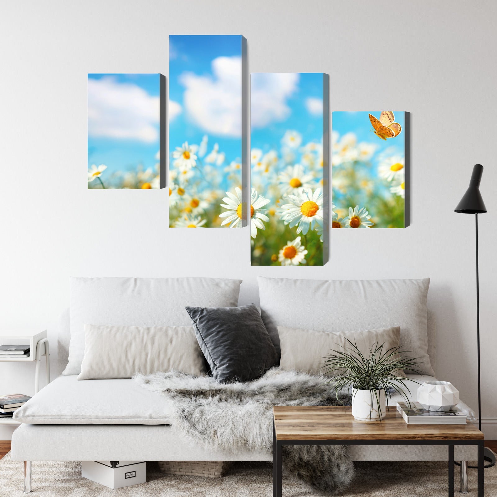 Obraz Wieloczęściowy Pole Stokrotek 3D – naturalny pejzaż do wnętrz rustykalnych i boho – widok 3
