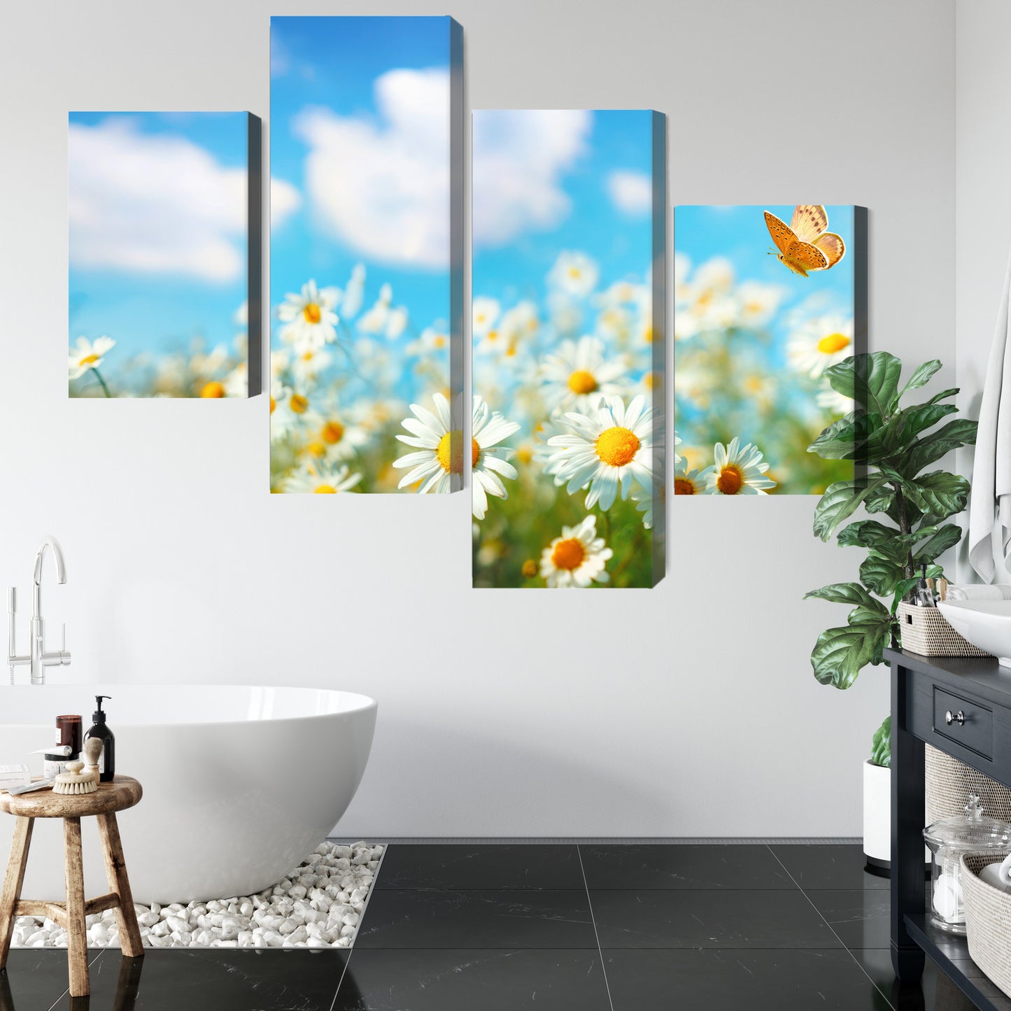 Obraz Wieloczęściowy Pole Stokrotek 3D – naturalny pejzaż do wnętrz rustykalnych i boho – widok 4