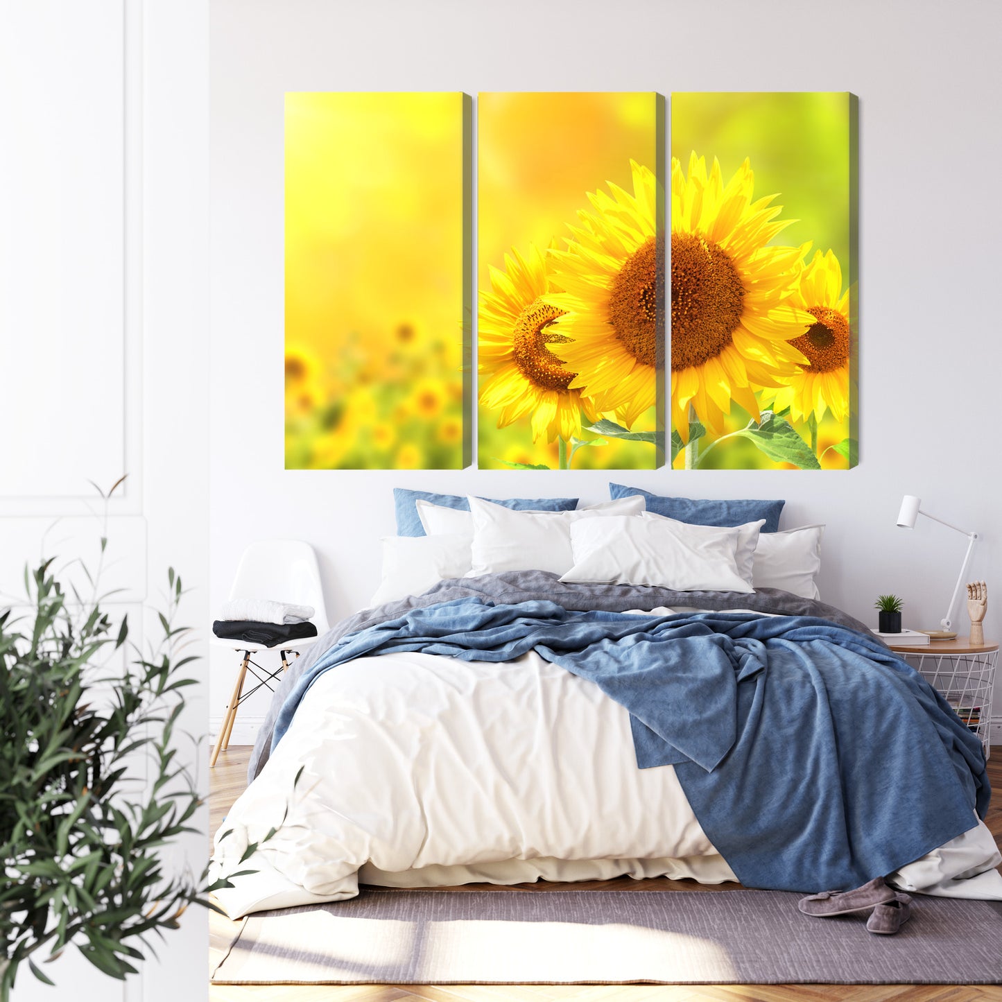 Obraz Wieloczęściowy Słoneczniki w Rozkwicie – słoneczna energia do wnętrz rustykalnych, boho i nowoczesnych – widok 2