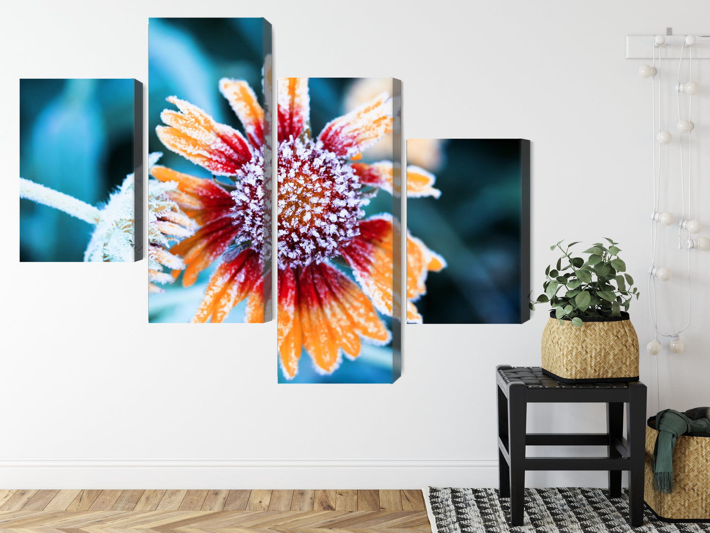 Obraz Wieloczęściowy Rudbeckia Szron – mroźna botanika do wnętrz skandynawskich i nowoczesnych – widok 7