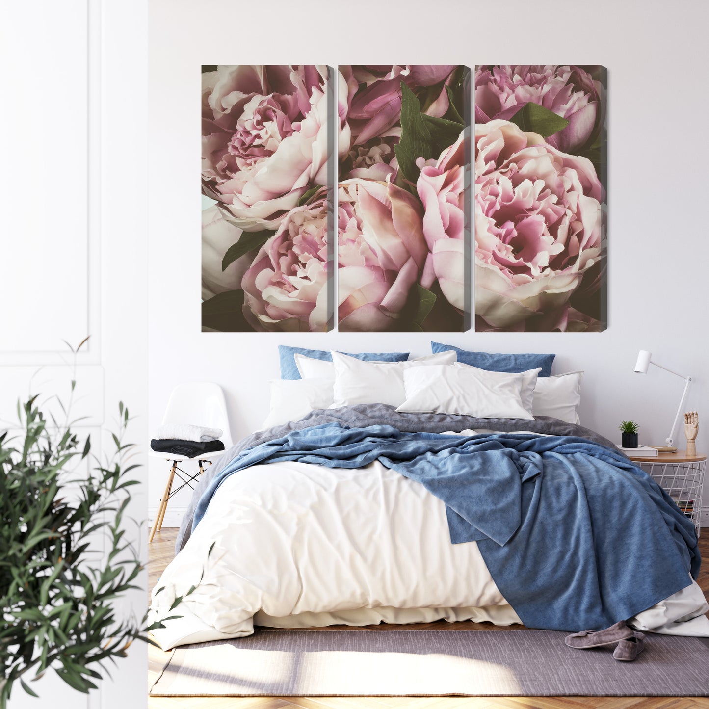 Obraz Wieloczęściowy Delikatne Kwiaty Piwonii – Romantyczna Elegancja Vintage do Wnętrz Shabby Chic, Klasycznych i Boho – widok 2