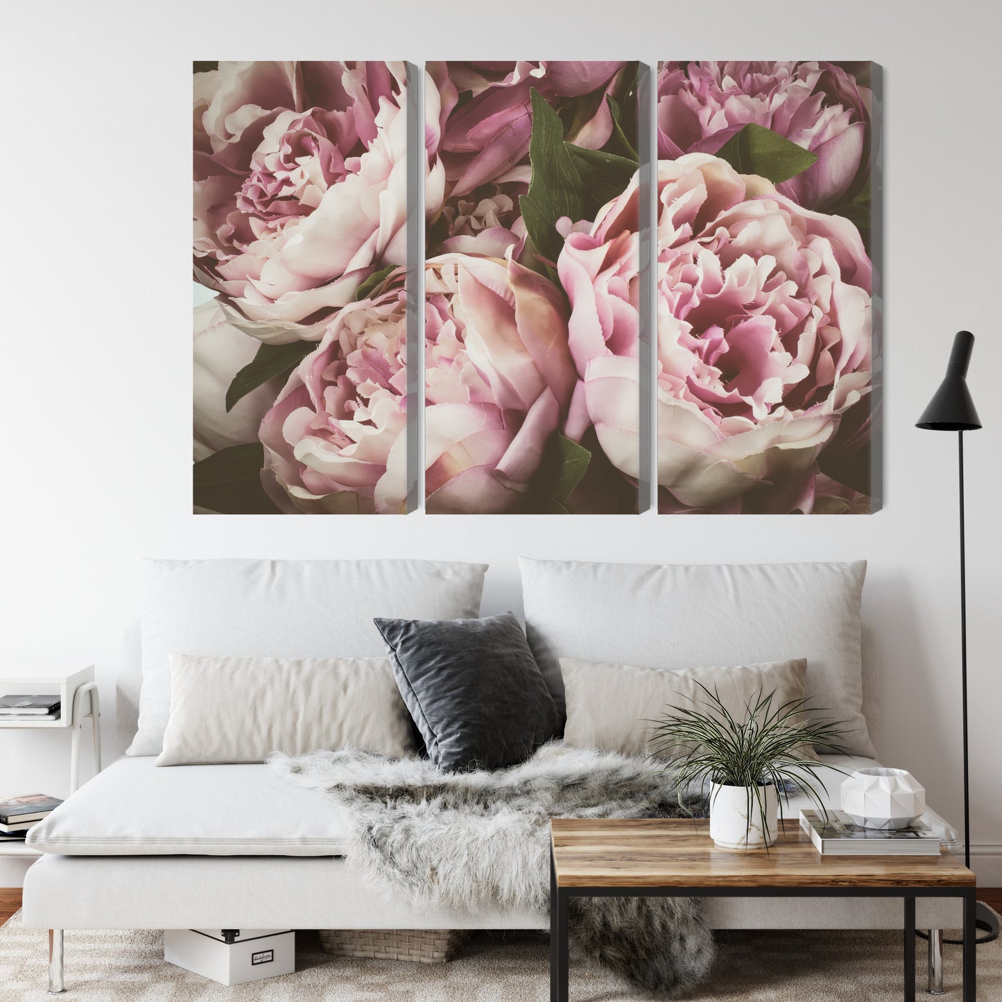 Obraz Wieloczęściowy Delikatne Kwiaty Piwonii – Romantyczna Elegancja Vintage do Wnętrz Shabby Chic, Klasycznych i Boho – widok 3