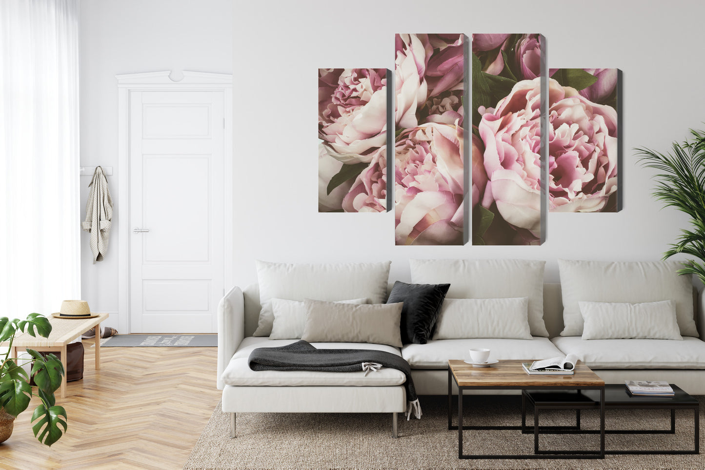 Obraz Wieloczęściowy Kwitnące Piwonie – romantyczny urok vintage do wnętrz Shabby Chic i Prowansalskich – widok 5