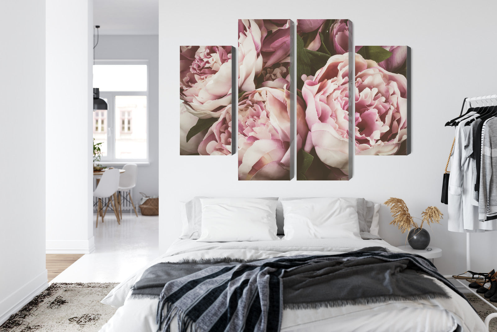 Obraz Wieloczęściowy Kwitnące Piwonie – romantyczny urok vintage do wnętrz Shabby Chic i Prowansalskich – widok 6