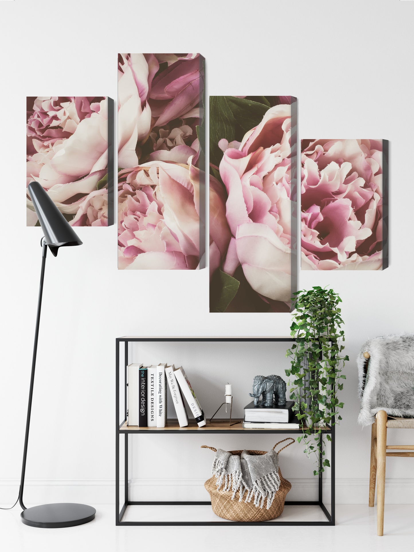 Obraz Wieloczęściowy Kwiaty Piwonii – Delikatny Vintage do wnętrz Shabby Chic, Romantycznych i Klasycznych – widok 8