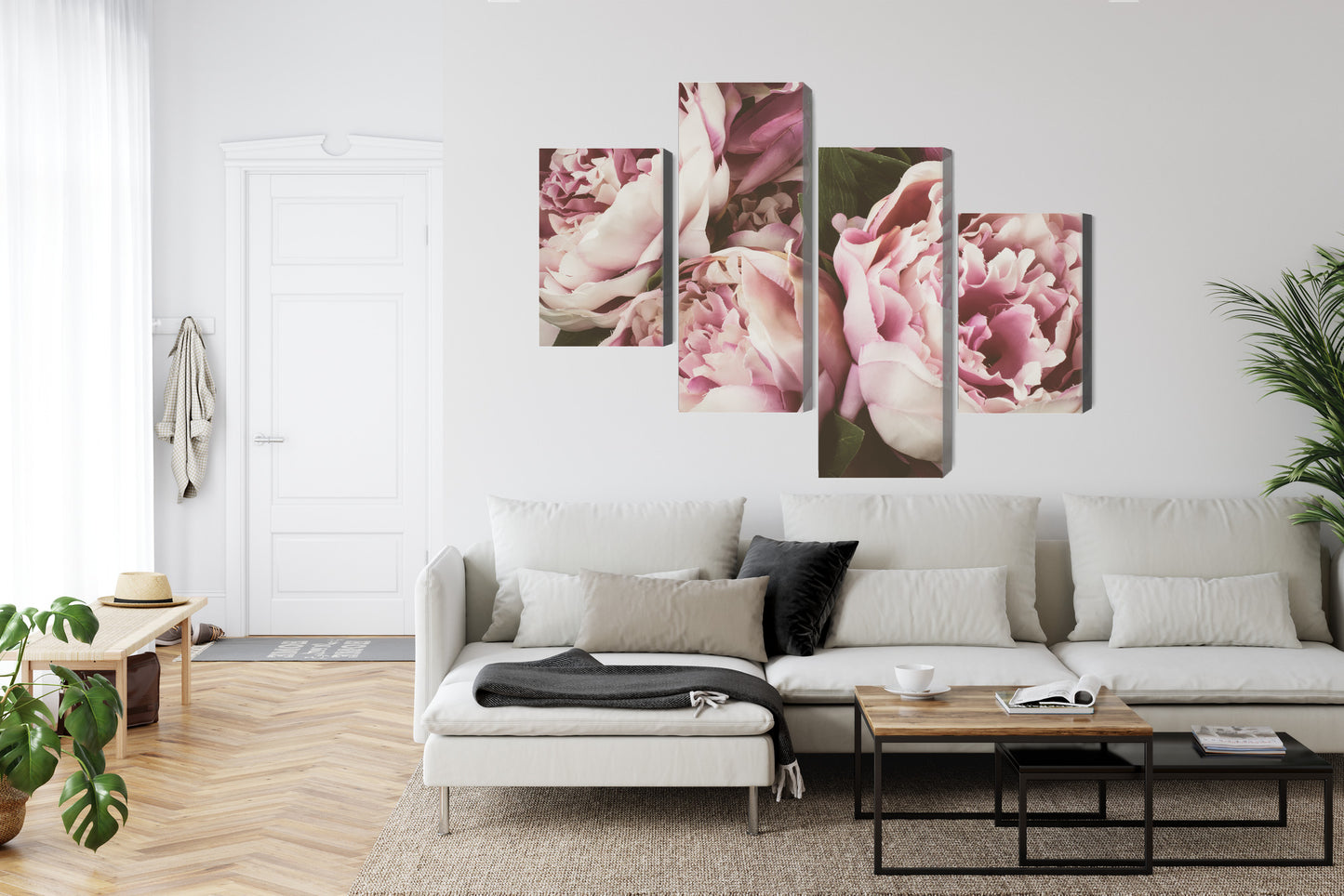 Obraz Wieloczęściowy Kwiaty Piwonii – Delikatny Vintage do wnętrz Shabby Chic, Romantycznych i Klasycznych – widok 5