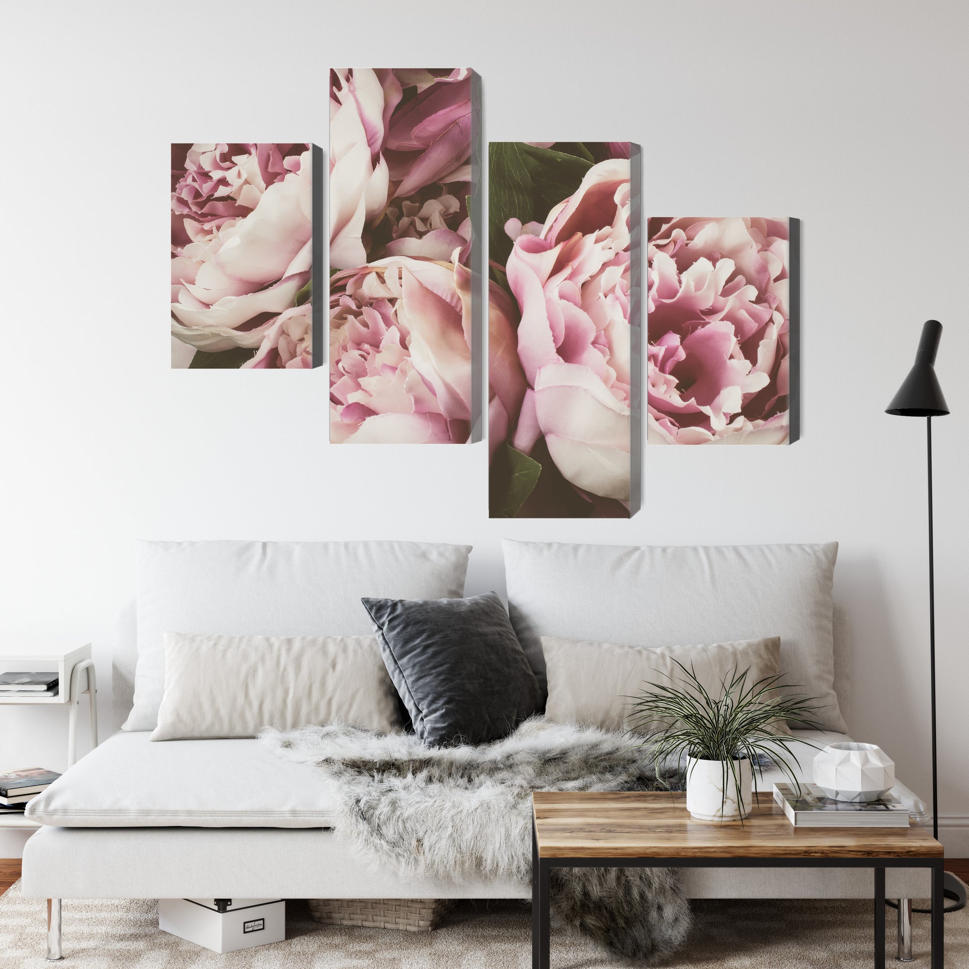Obraz Wieloczęściowy Kwiaty Piwonii – Delikatny Vintage do wnętrz Shabby Chic, Romantycznych i Klasycznych – widok 3