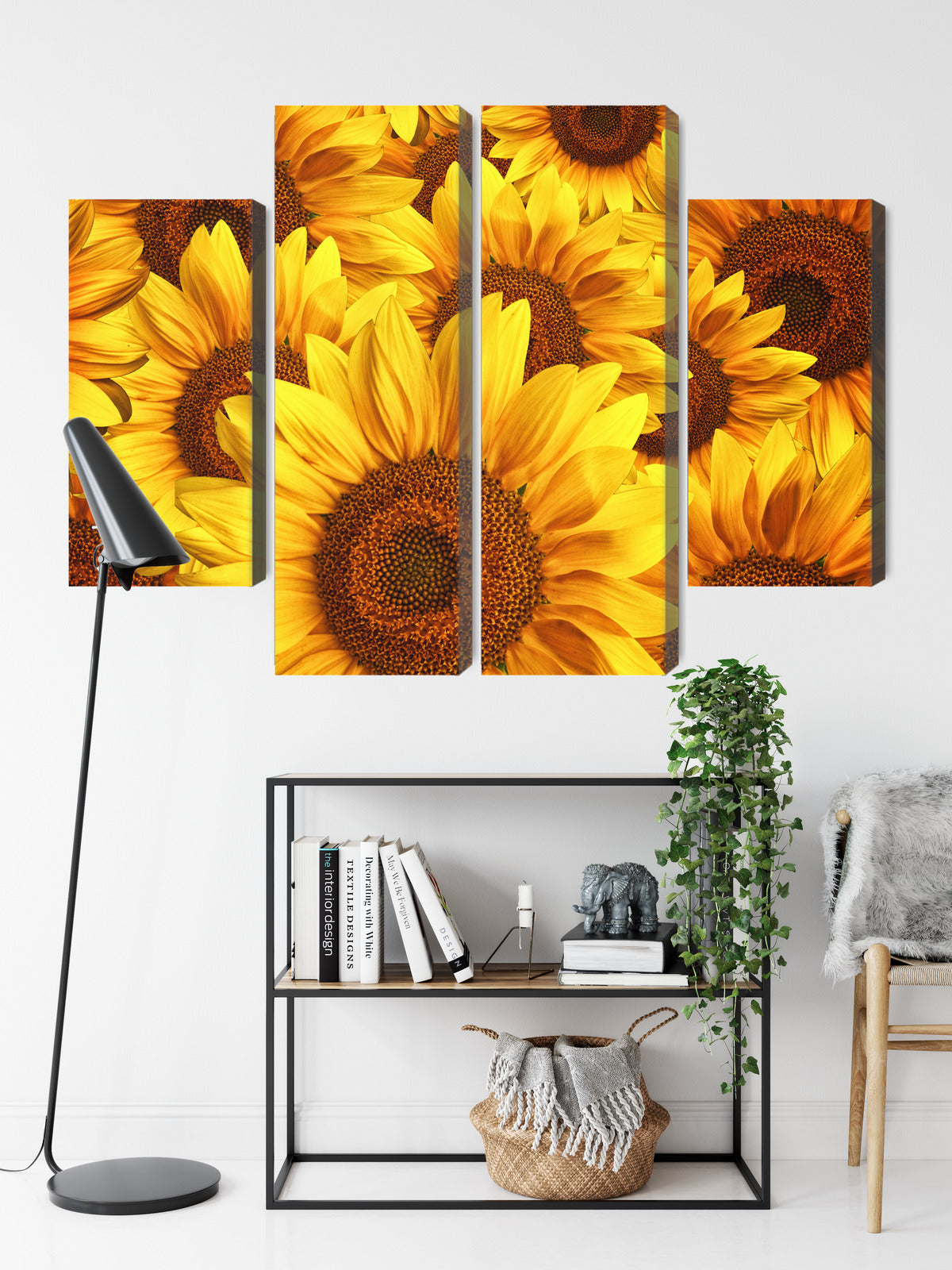 Obraz Wieloczęściowy Kwiaty Słonecznika – słoneczna energia do wnętrz boho, rustykalnych i eklektycznych – widok 8