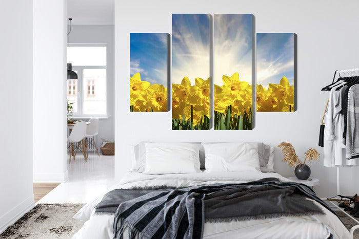 Obraz Wieloczęściowy Pole Żonkili – słoneczna panorama do wnętrz skandynawskich, nowoczesnych i boho – widok 6
