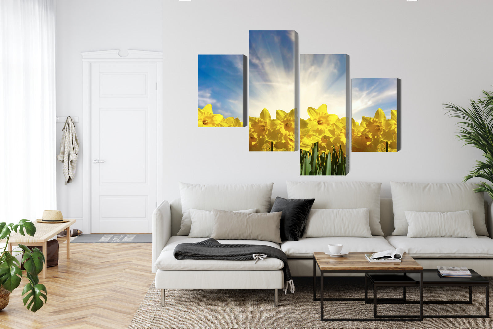 Obraz Wieloczęściowy Żonkile 3D – wiosenna świeżość do wnętrz naturalnych, skandynawskich i boho – widok 5