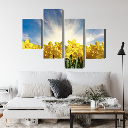 Obraz Wieloczęściowy Żonkile 3D – wiosenna świeżość do wnętrz naturalnych, skandynawskich i boho – widok 3