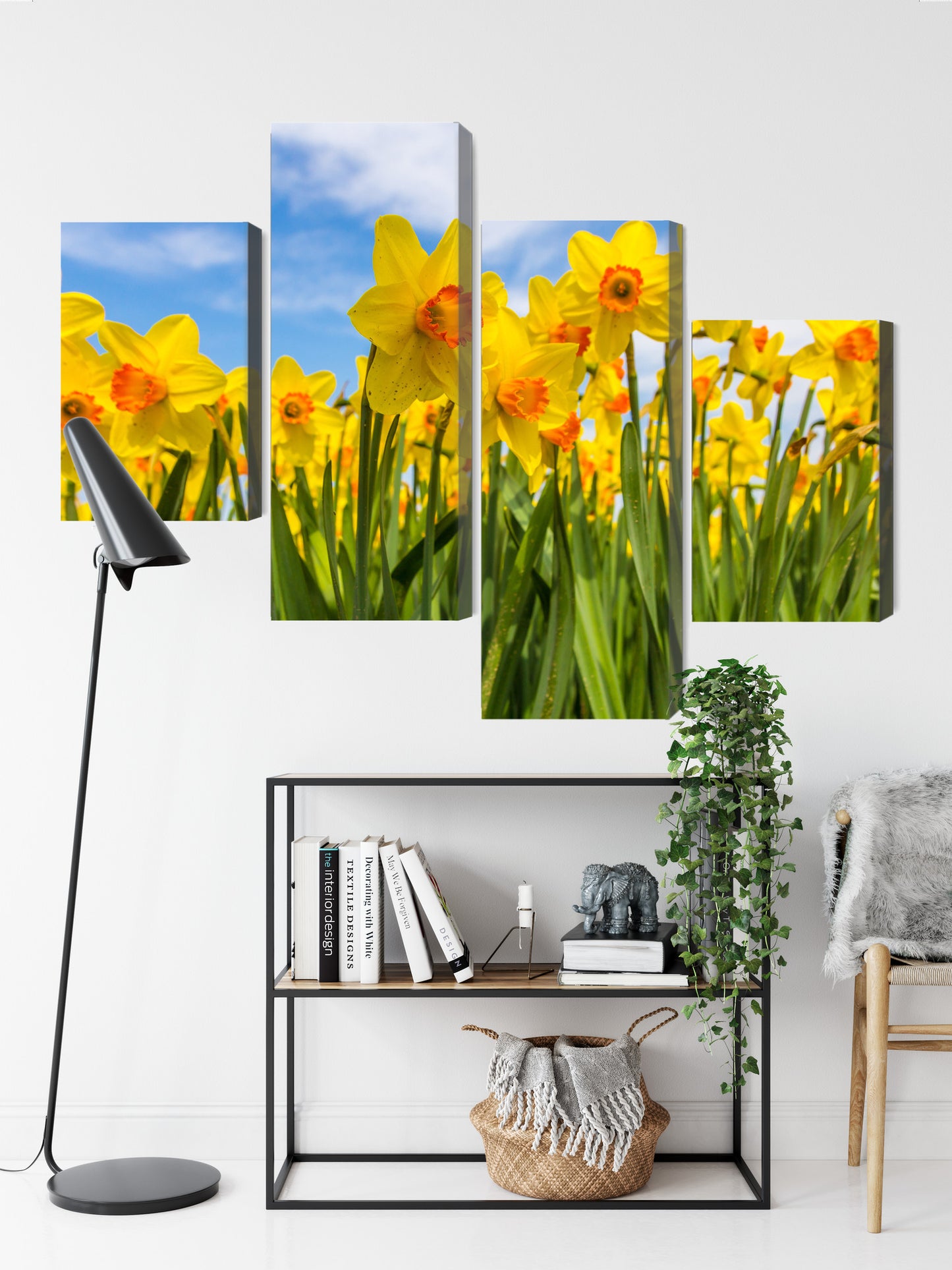 Obraz Wieloczęściowy Pole Żonkili – słoneczna panorama wiosenna do wnętrz Scandi, Boho i Klasycznych – widok 8