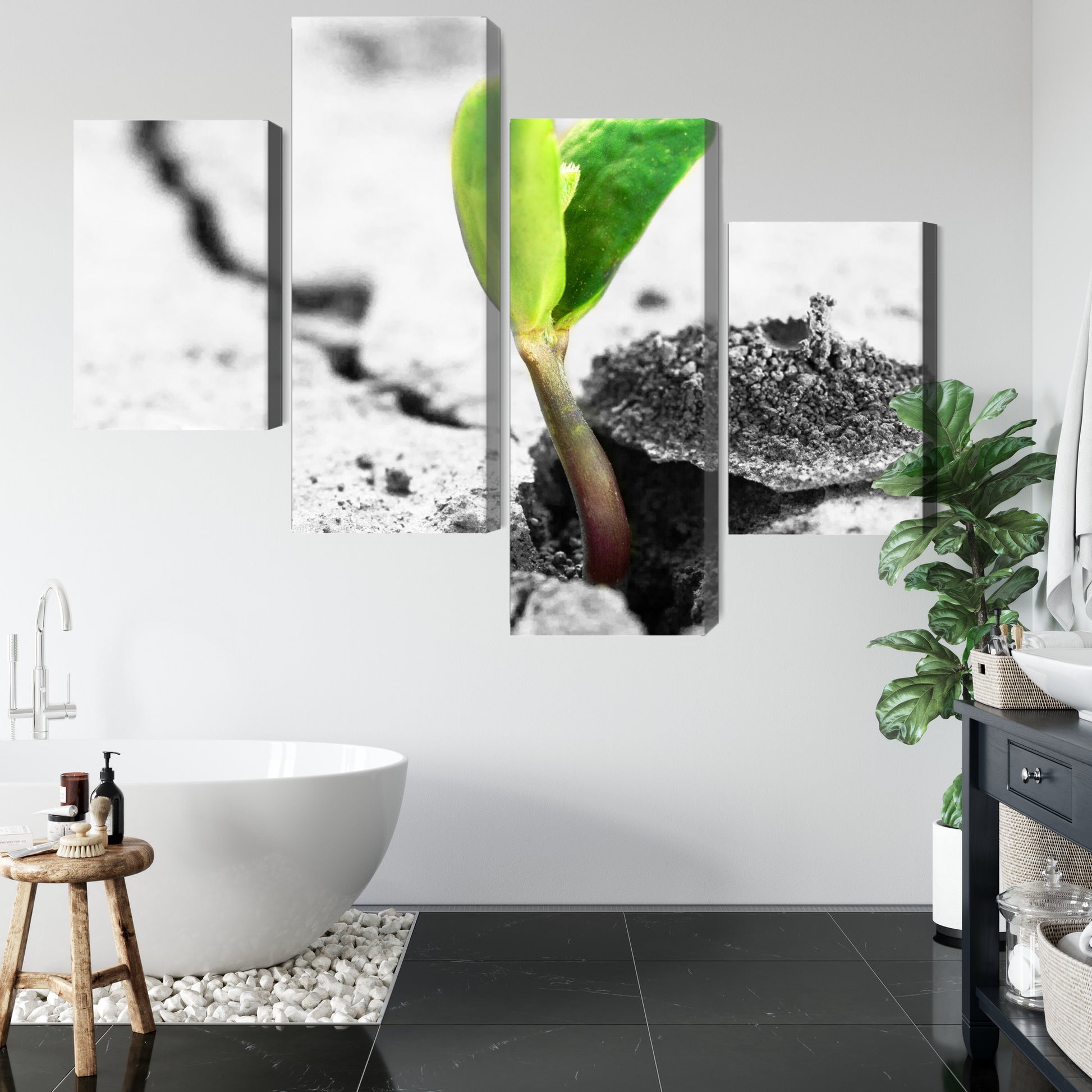 Obraz Wieloczęściowy Kiełkowanie Roślin 3D – żywa natura do wnętrz biophilic i eco – widok 4
