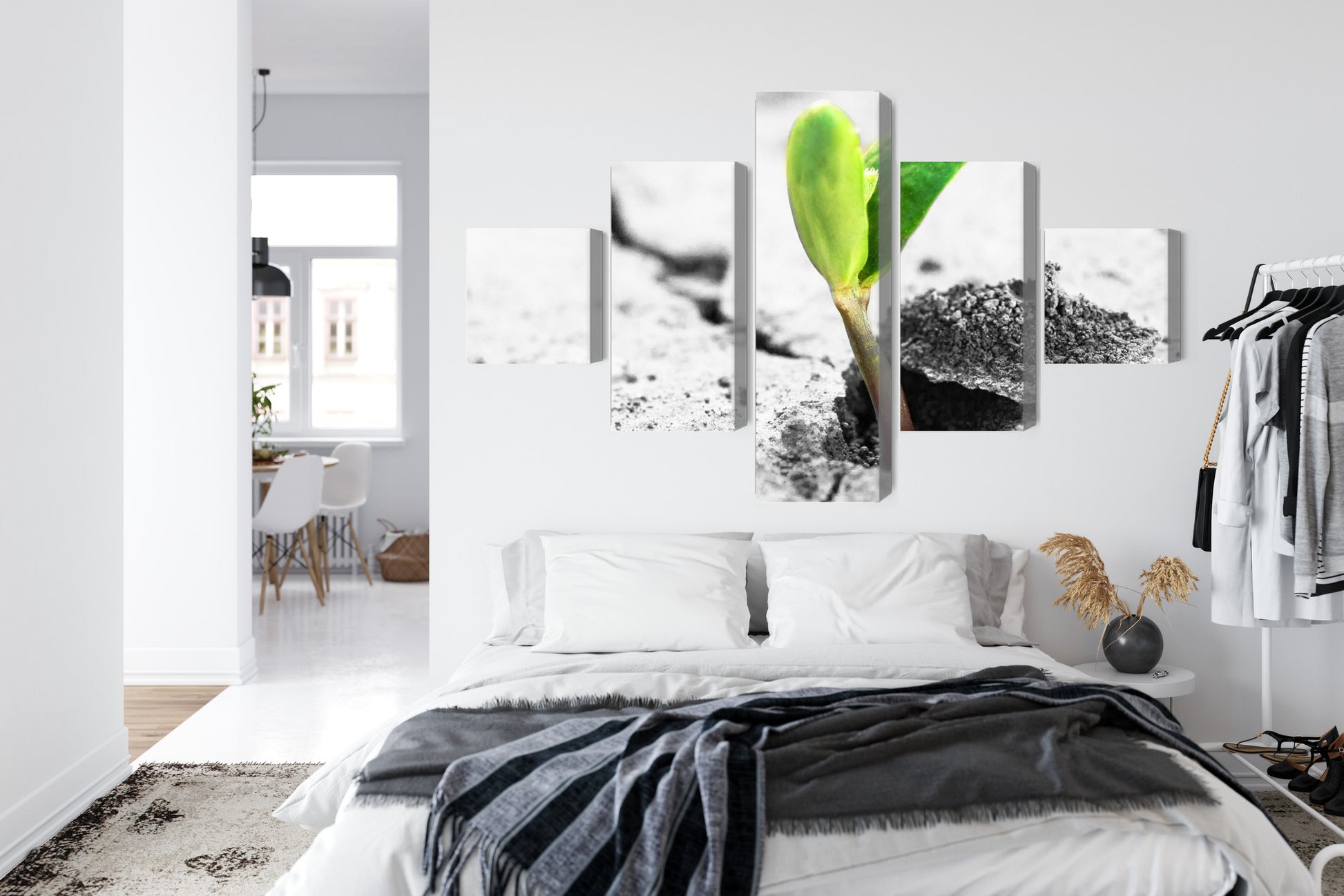 Obraz Wieloczęściowy Kiełkowanie Roślin 3D – świeża zieleń do wnętrz naturalnych i minimalistycznych – widok 6