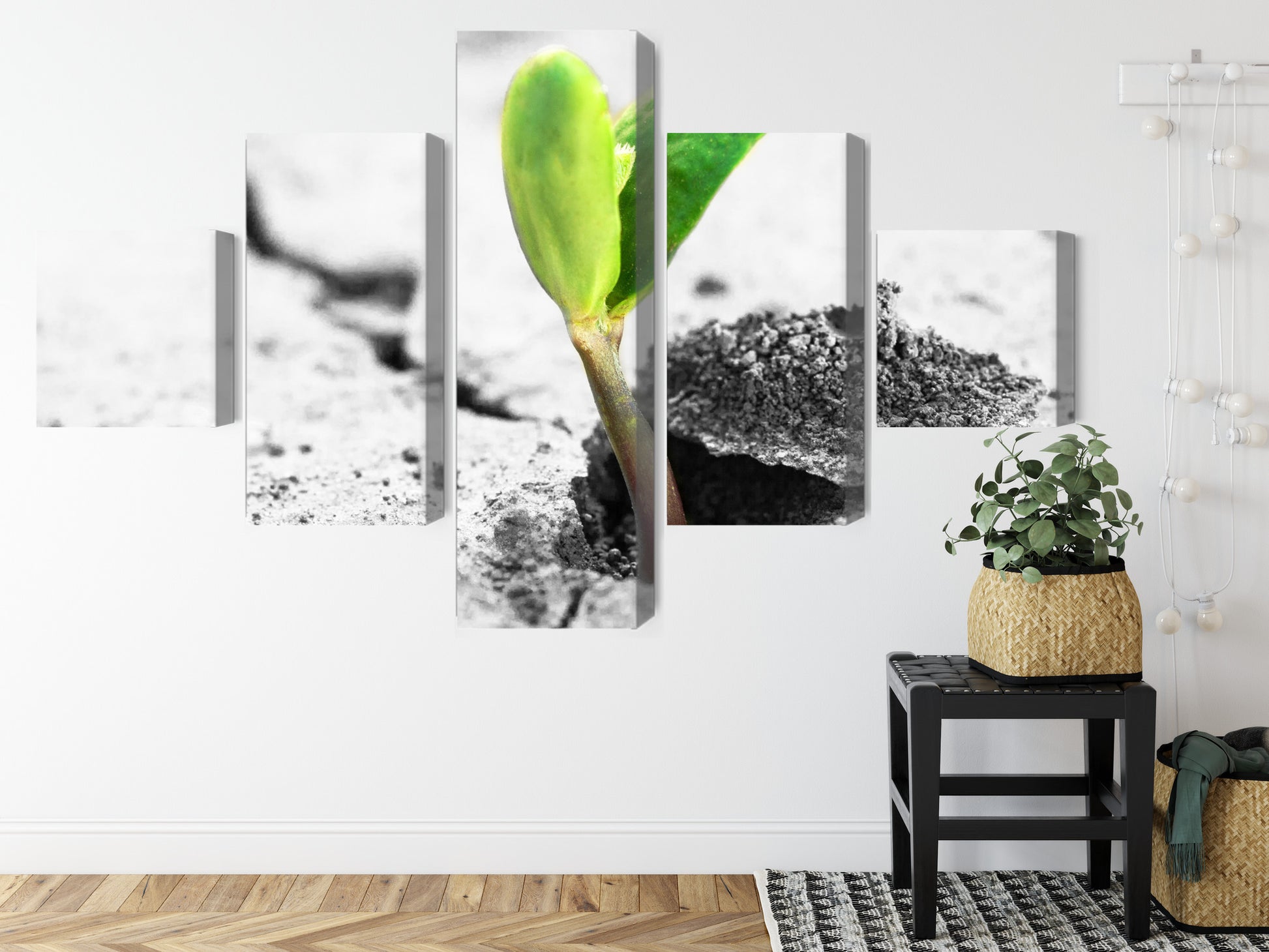 Obraz Wieloczęściowy Kiełkowanie Roślin 3D – świeża zieleń do wnętrz naturalnych i minimalistycznych – widok 7