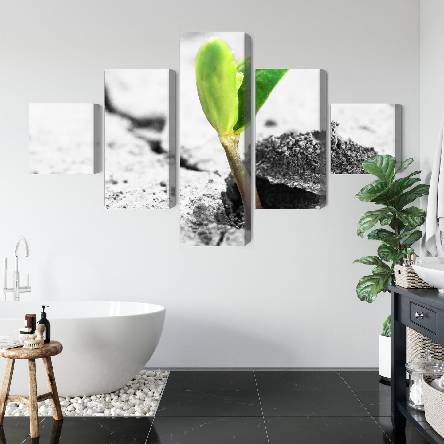 Obraz Wieloczęściowy Kiełkowanie Roślin 3D – świeża zieleń do wnętrz naturalnych i minimalistycznych – widok 4