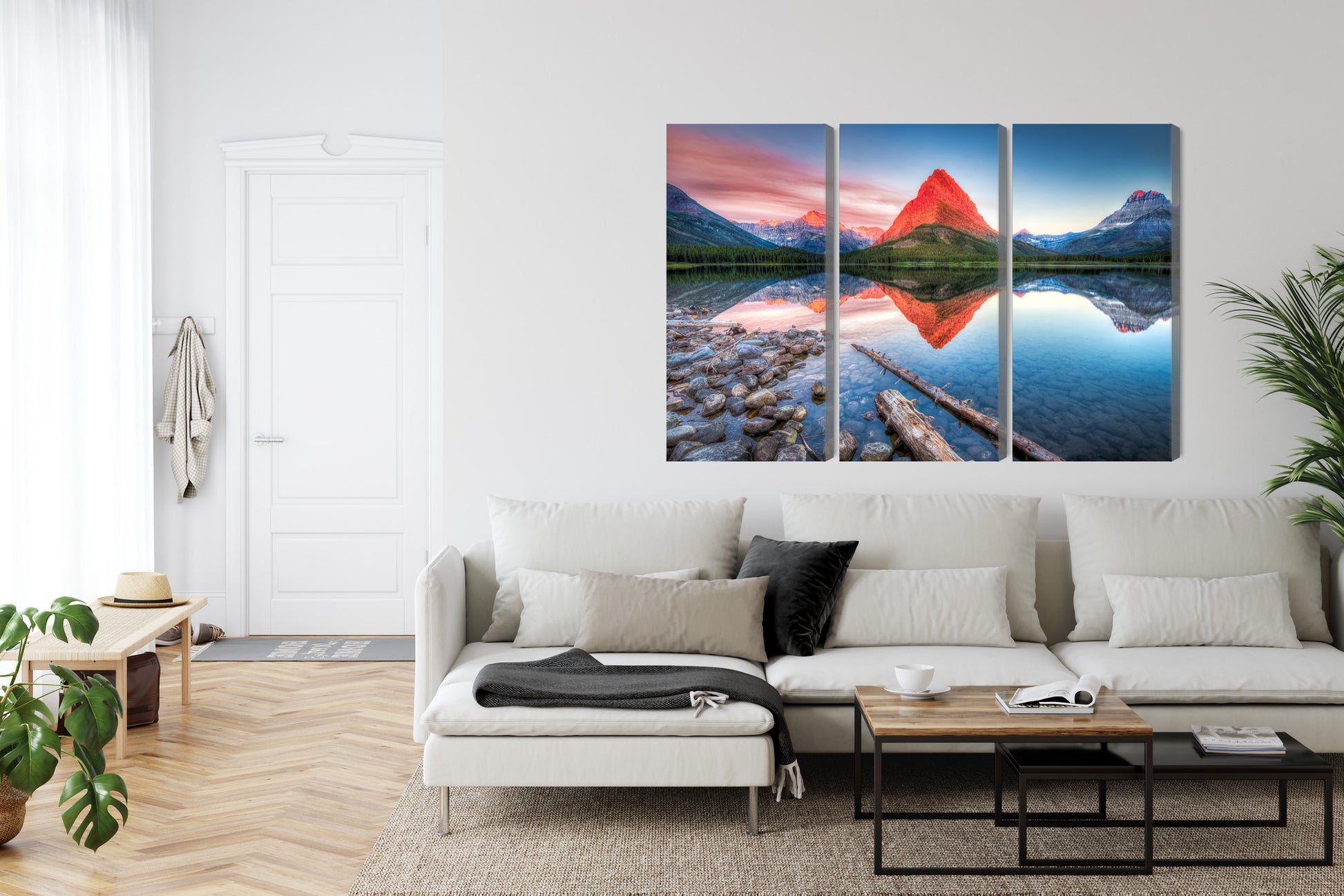 Obraz Wieloczęściowy Jezioro Swiftcurrent Lake – alpejski spokój do wnętrz skandynawskich i naturalnych – widok 5
