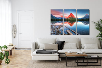 Obraz Wieloczęściowy Jezioro Swiftcurrent Lake – alpejski spokój do wnętrz skandynawskich i naturalnych – widok 5