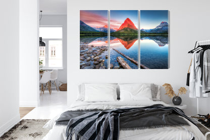 Obraz Wieloczęściowy Jezioro Swiftcurrent Lake – alpejski spokój do wnętrz skandynawskich i naturalnych – widok 6