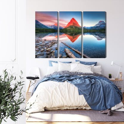 Obraz Wieloczęściowy Jezioro Swiftcurrent Lake – alpejski spokój do wnętrz skandynawskich i naturalnych – widok 2