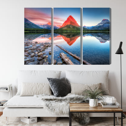 Obraz Wieloczęściowy Jezioro Swiftcurrent Lake – alpejski spokój do wnętrz skandynawskich i naturalnych – widok 3