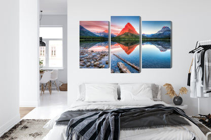 Obraz Wieloczęściowy Jezioro Swiftcurrent Lake – pejzaż spokojny do wnętrz nowoczesnych i minimalistycznych – widok 6