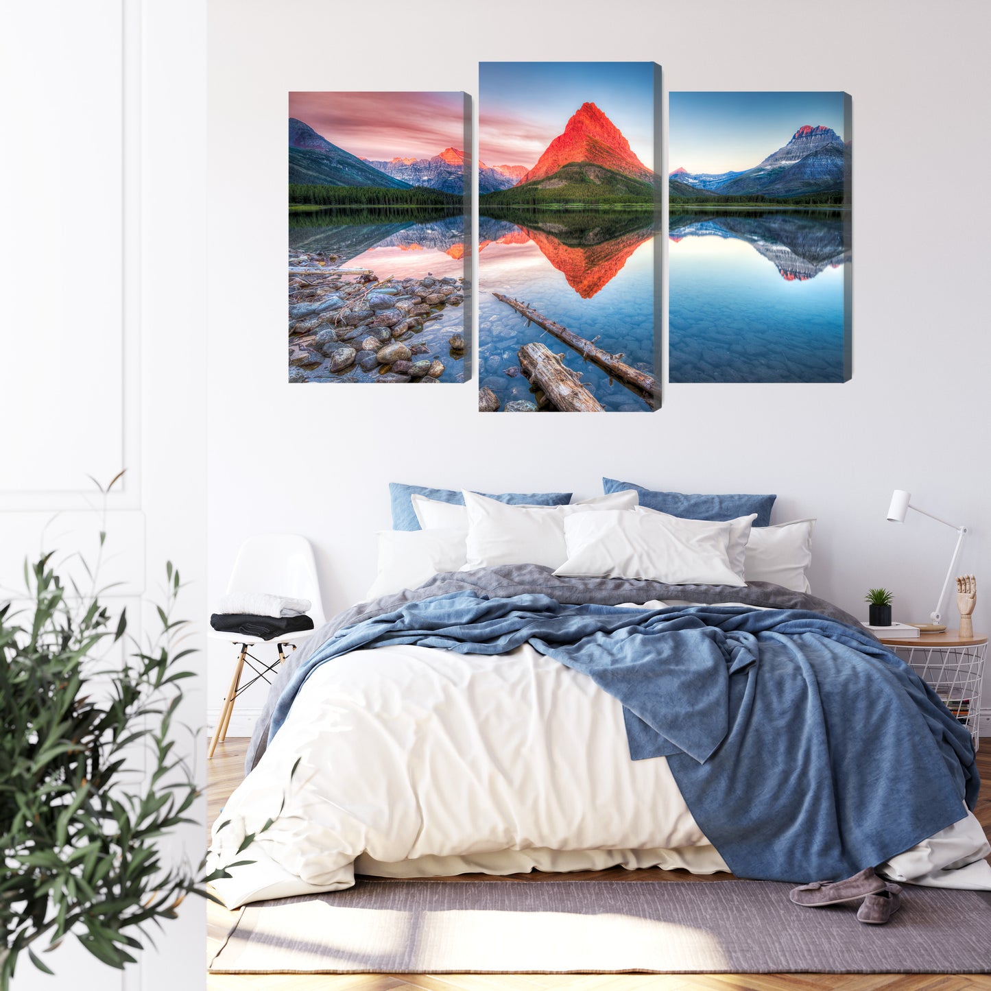 Obraz Wieloczęściowy Jezioro Swiftcurrent Lake – pejzaż spokojny do wnętrz nowoczesnych i minimalistycznych – widok 2