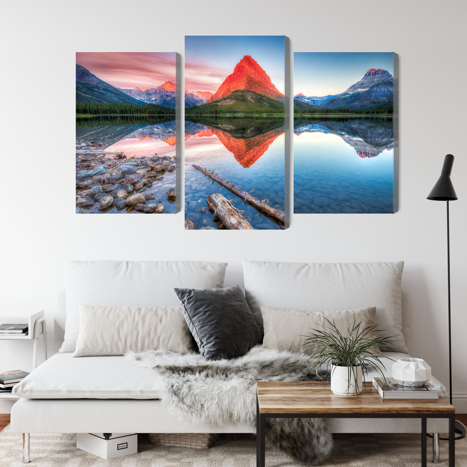 Obraz Wieloczęściowy Jezioro Swiftcurrent Lake – pejzaż spokojny do wnętrz nowoczesnych i minimalistycznych – widok 3