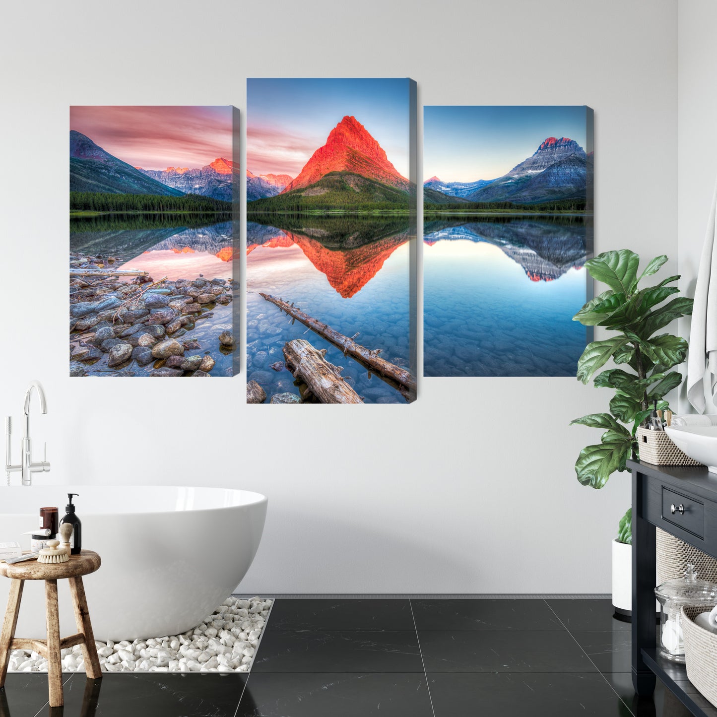Obraz Wieloczęściowy Jezioro Swiftcurrent Lake – pejzaż spokojny do wnętrz nowoczesnych i minimalistycznych – widok 4