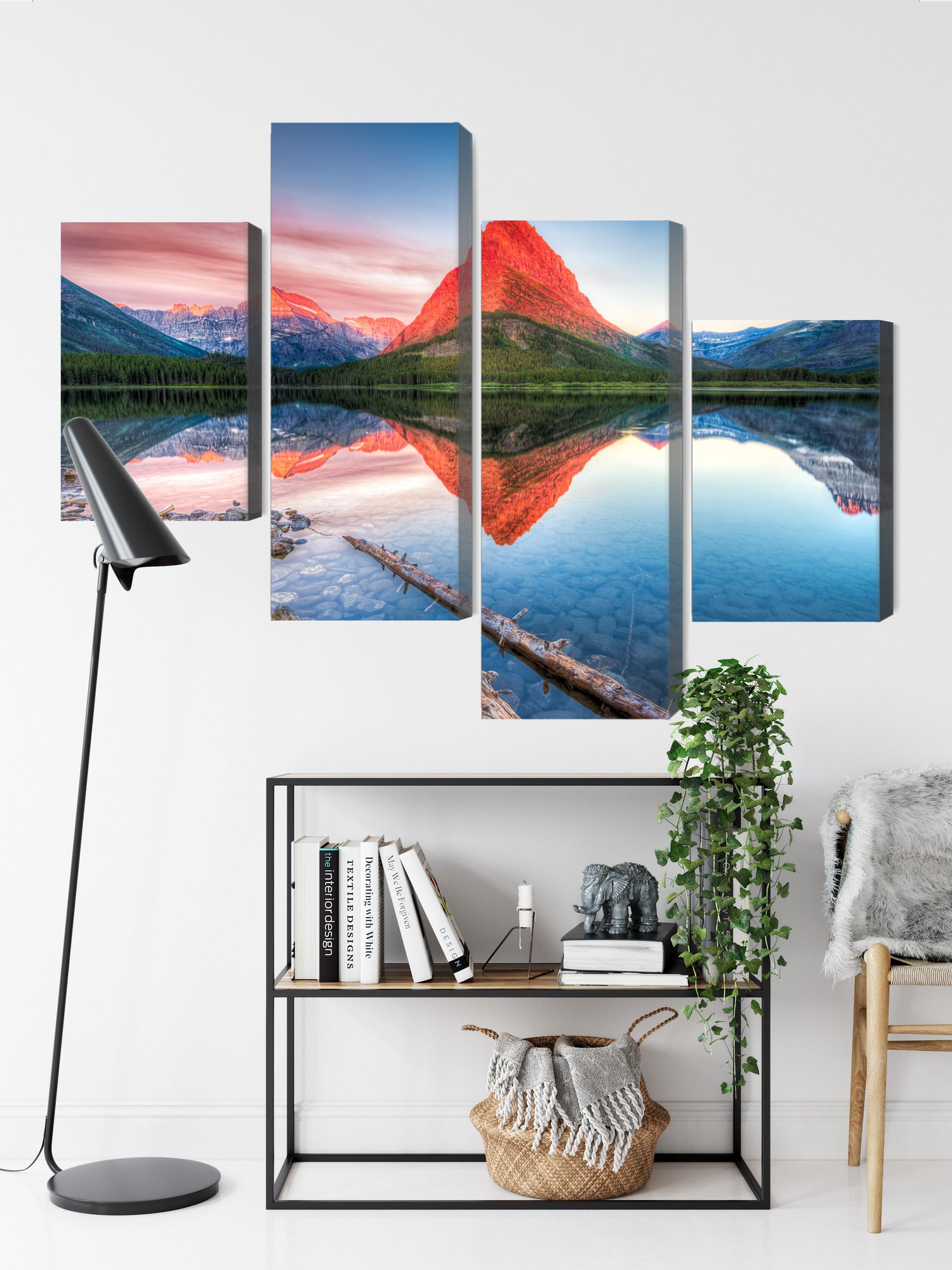 Obraz Wieloczęściowy Jezioro Swiftcurrent Lake – harmonia natury do wnętrz modern classic i japandi – widok 8