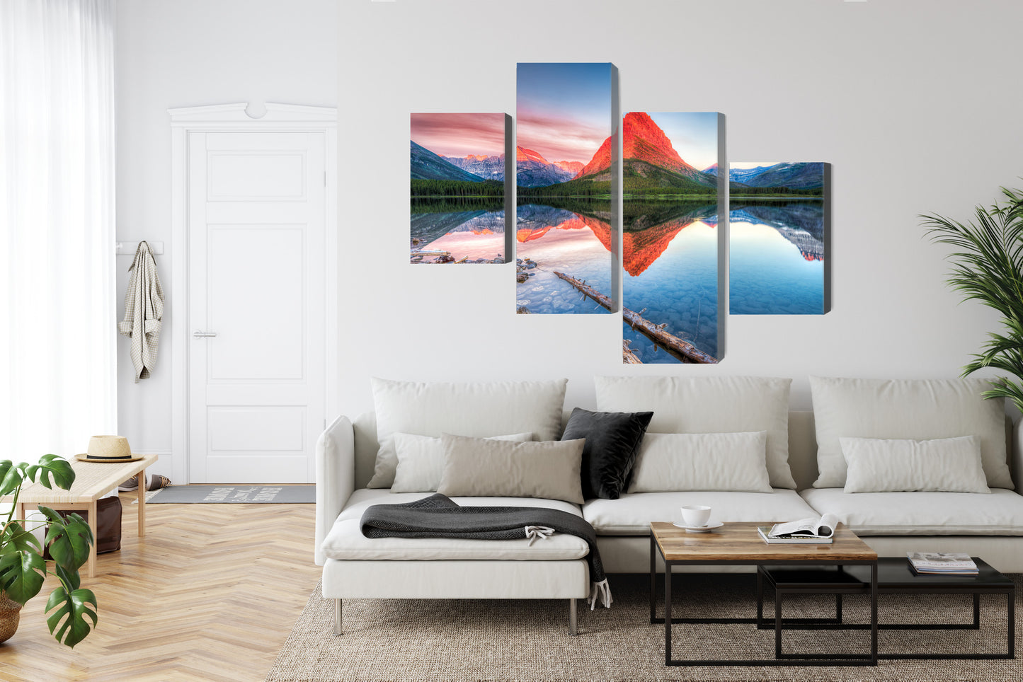 Obraz Wieloczęściowy Jezioro Swiftcurrent Lake – harmonia natury do wnętrz modern classic i japandi – widok 5