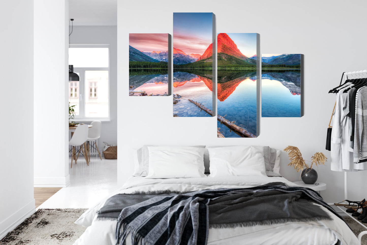 Obraz Wieloczęściowy Jezioro Swiftcurrent Lake – harmonia natury do wnętrz modern classic i japandi – widok 6