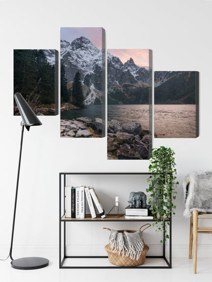 Obraz Wieloczęściowy Jezioro i Las W Górach – spokojny krajobraz do wnętrz skandynawskich i naturalnych – widok 8