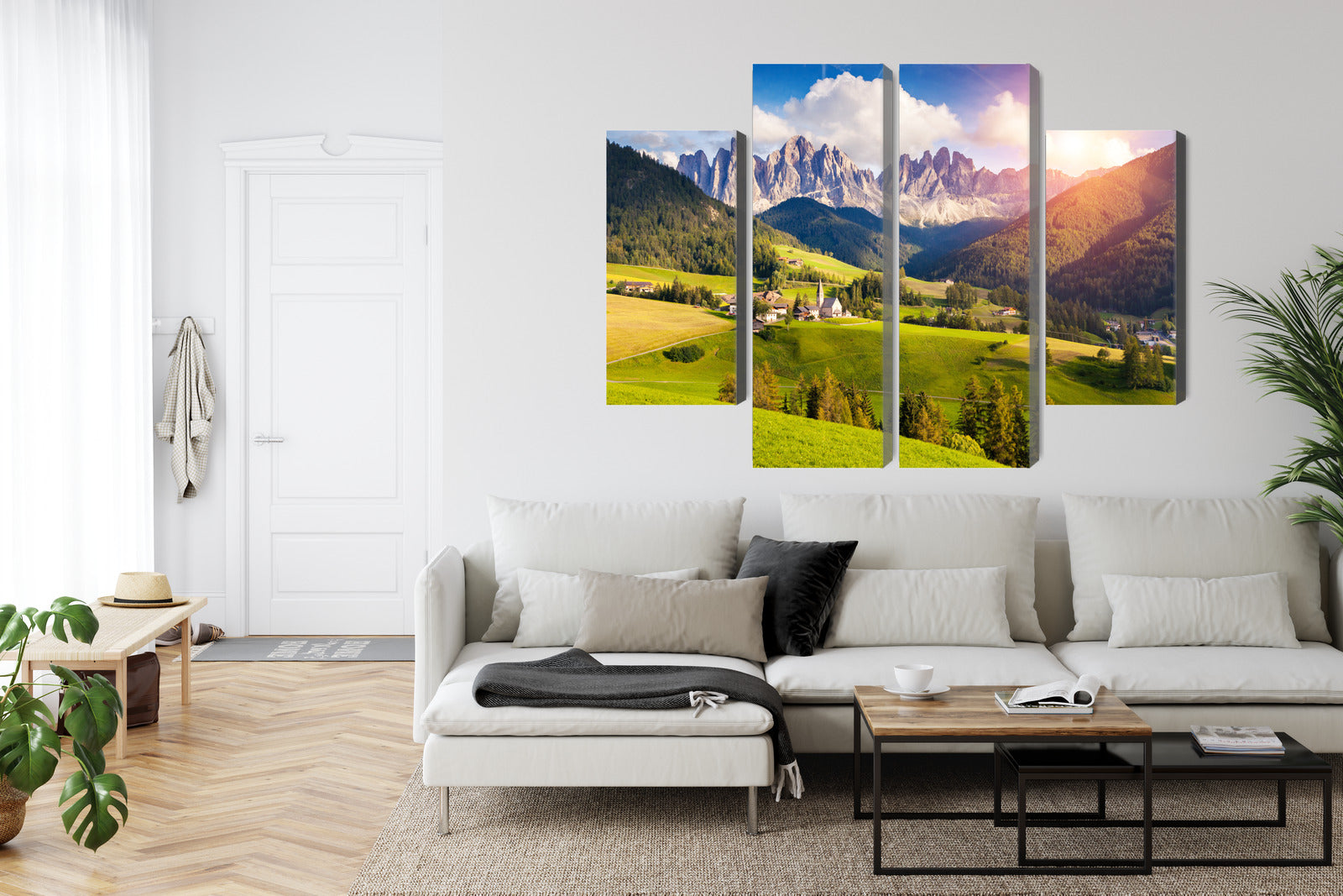 Obraz Wieloczęściowy Krajobraz Górski – Słoneczna panorama do wnętrz skandynawskich, nowoczesnych i naturalnych – widok 5