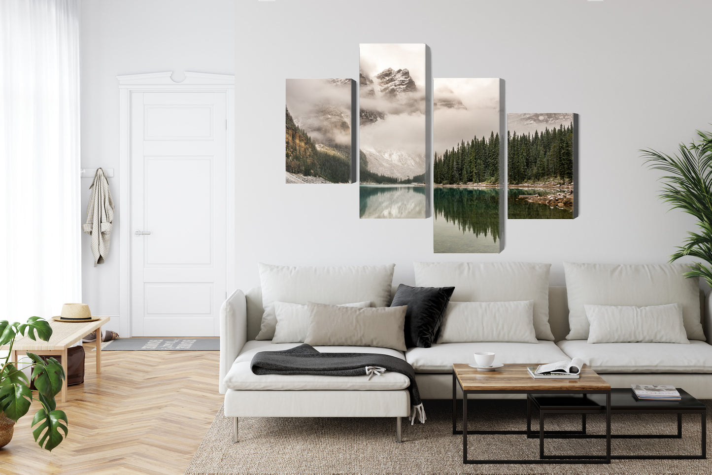 Obraz Wieloczęściowy Jezioro Moraine – błękitna panorama gór do wnętrz nowoczesnych, skandynawskich – widok 5