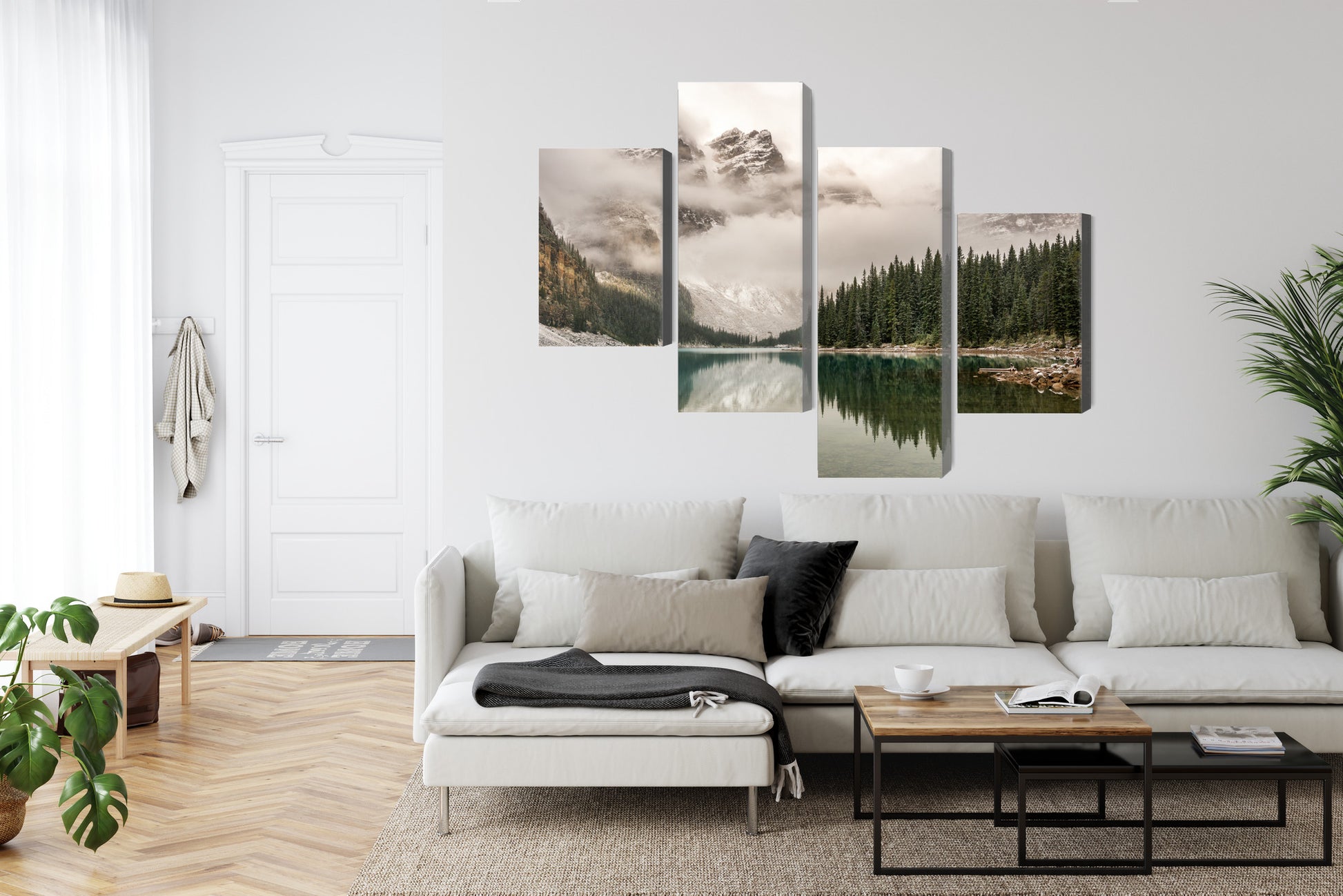 Obraz Wieloczęściowy Jezioro Moraine – błękitna panorama gór do wnętrz nowoczesnych, skandynawskich – widok 5