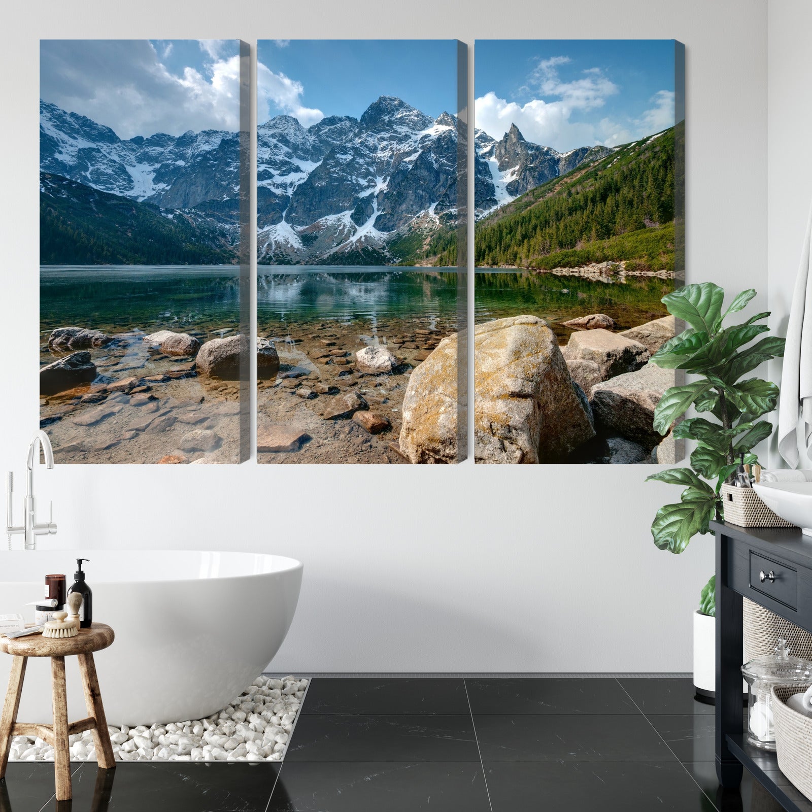 Obraz Wieloczęściowy Morskie Oko Tatry – spokojna górska panorama do wnętrz nowoczesnych, skandynawskich i naturalnych – widok 4
