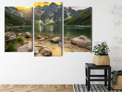 Obraz Wieloczęściowy Morskie Oko Tatry – majestatyczny zachód słońca do wnętrz nowoczesnych, rustykalnych i góralskich – widok 7