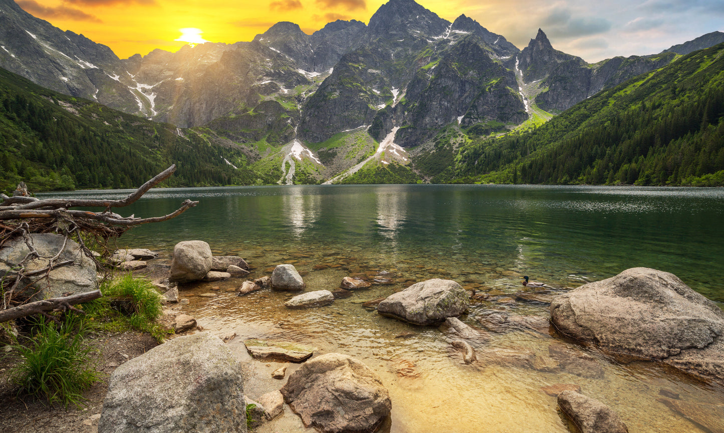 Obraz Wieloczęściowy Morskie Oko Tatry – majestatyczny zachód słońca do nowoczesnych i naturalnych wnętrz 250x150