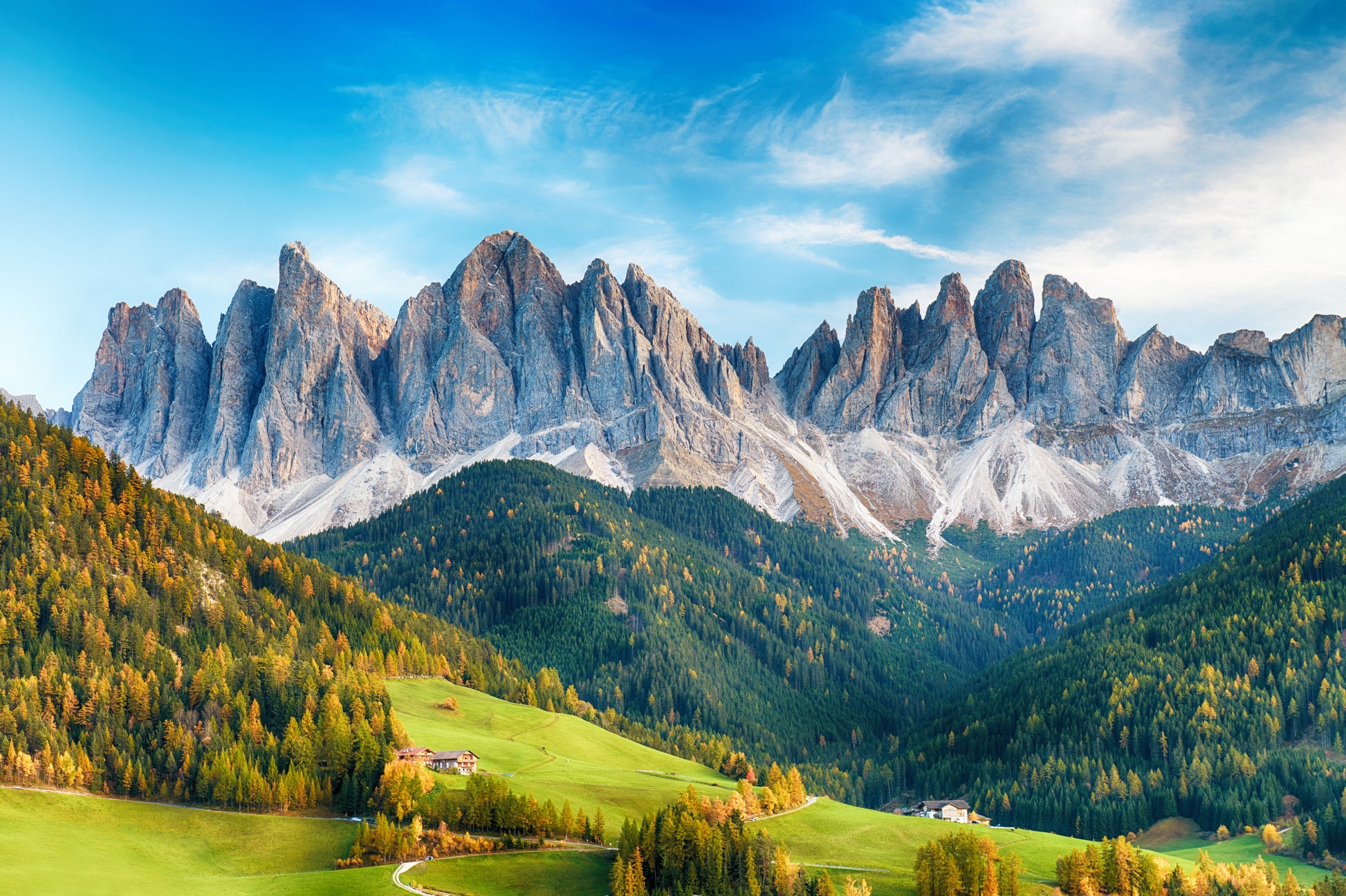 Obraz Wieloczęściowy Pasmo Górskie Dolomity – Majestatyczna Panorama do Wnętrz Skandynawskich i Nowoczesnych 180x120