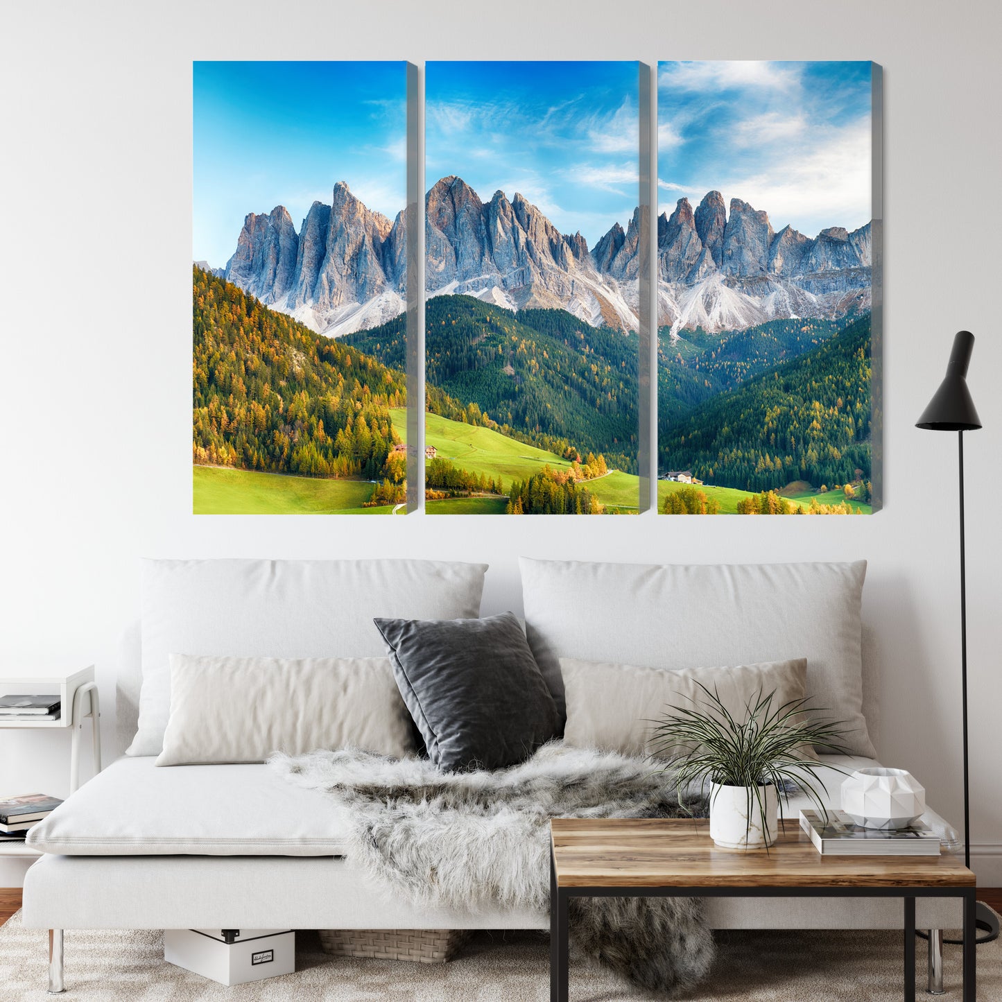 Obraz Wieloczęściowy Pasmo Górskie Dolomity – Majestatyczna Panorama do Wnętrz Skandynawskich i Nowoczesnych – widok 3