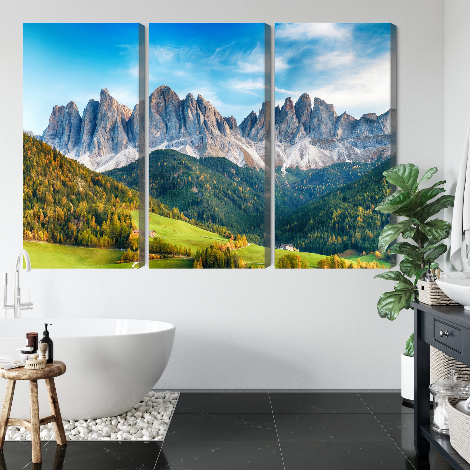 Obraz Wieloczęściowy Pasmo Górskie Dolomity – Majestatyczna Panorama do Wnętrz Skandynawskich i Nowoczesnych – widok 4